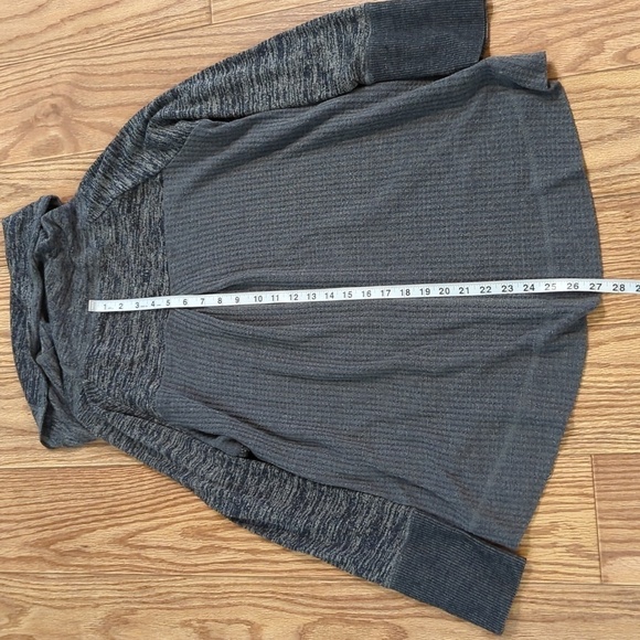 Cowl neck gray sweater w/ kangaroo pocket + waffle-knit back,Soft Surroundings L - Picture 4 of 5